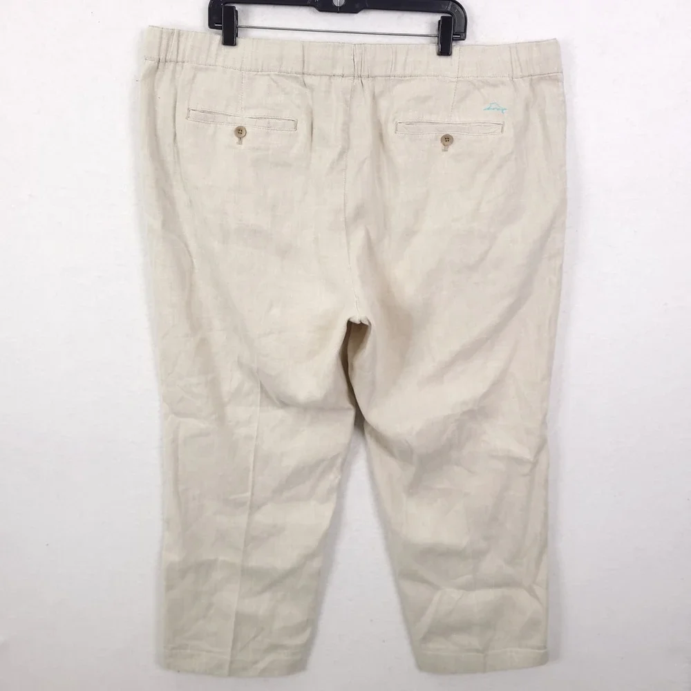Tommy Bahama Linen Pants Mens 2XL Beige Drawstring Beach Tropical Relaxed Fit